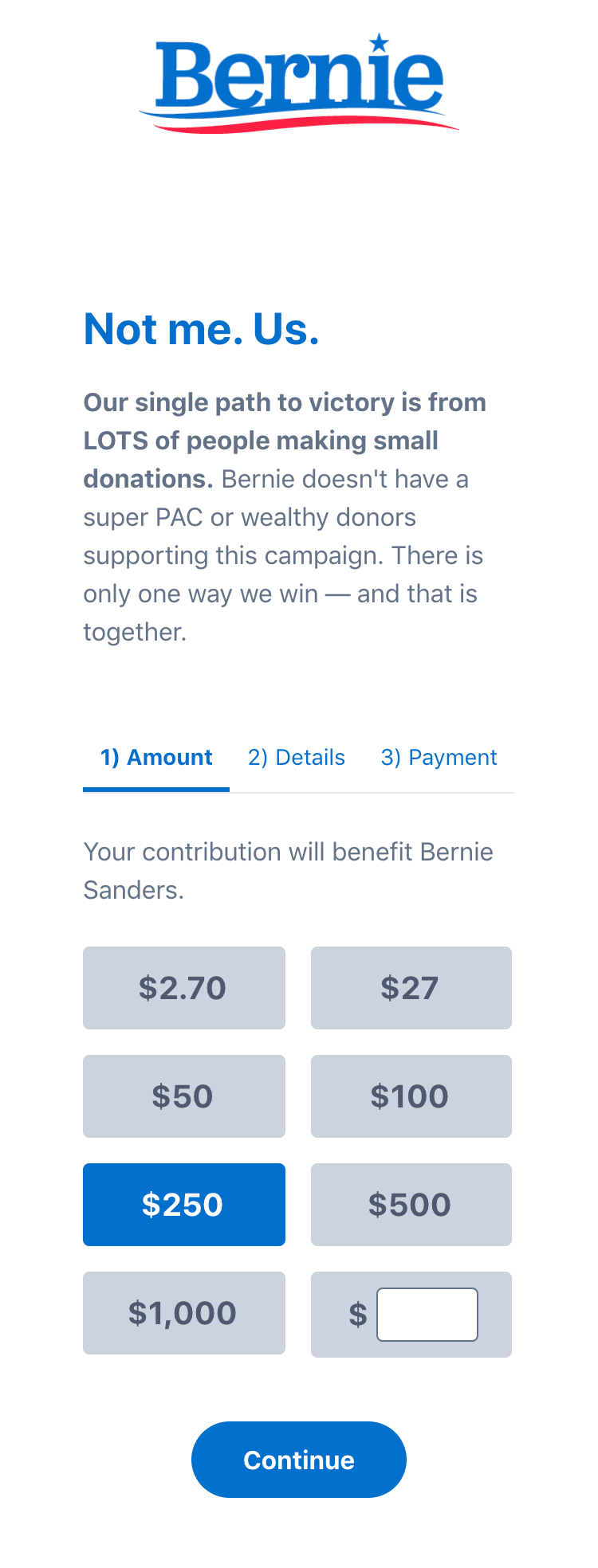 Bernie Sanders 2020 Campaign mobile donation preview